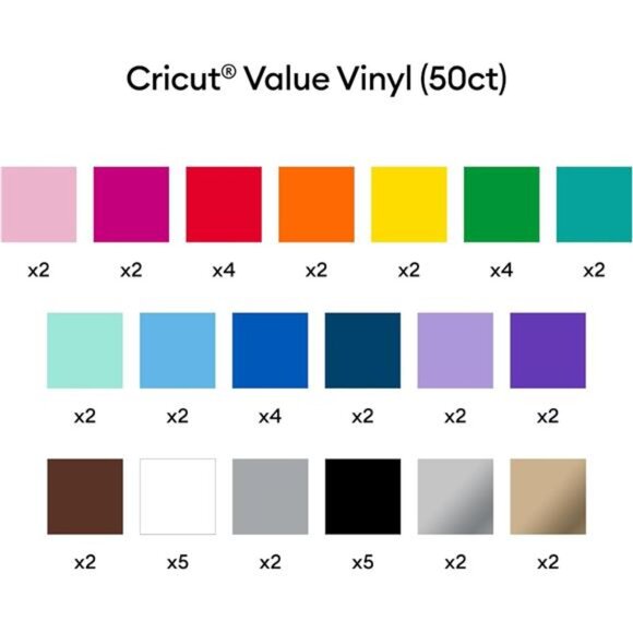 Cricut Value Permanent Vinyl - 50ft Rainbow Sampler, 12in x 12in Sheets - Picture 2 of 7